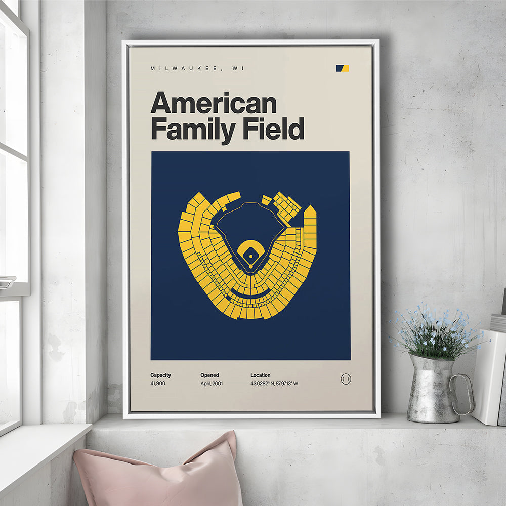 Milwaukee Brewers Stadium Print, American Family Field Print, Man Cave Gift, Floating Framed Canvas Print Wall Art