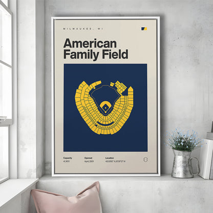 Milwaukee Brewers Stadium Print, American Family Field Print, Man Cave Gift, Floating Framed Canvas Print Wall Art