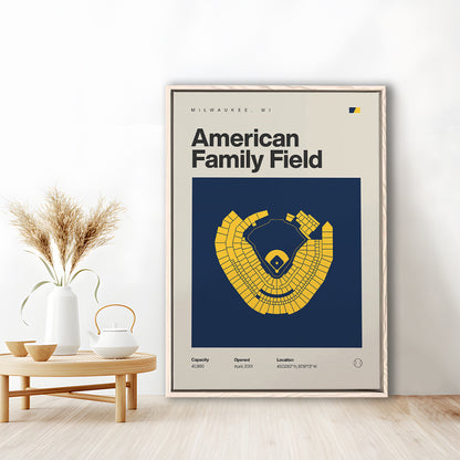 Milwaukee Brewers Stadium Print, American Family Field Print, Man Cave Gift, Floating Framed Canvas Print Wall Art