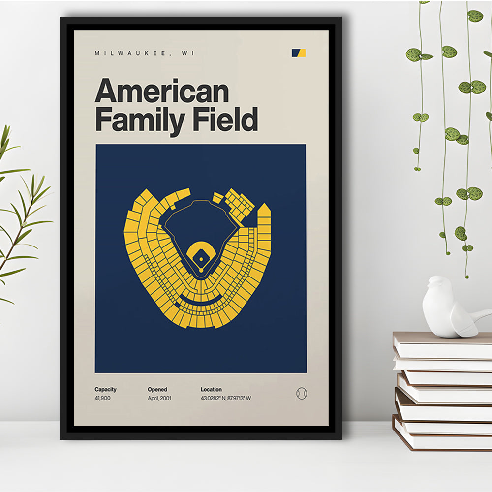 Milwaukee Brewers Stadium Print, American Family Field Print, Man Cave Gift, Floating Framed Canvas Print Wall Art