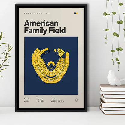 Milwaukee Brewers Stadium Print, American Family Field Print, Man Cave Gift, Floating Framed Canvas Print Wall Art