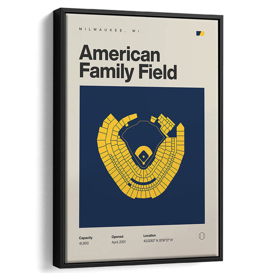 Milwaukee Brewers Stadium Print, American Family Field Print, Man Cave Gift, Floating Framed Canvas Print Wall Art
