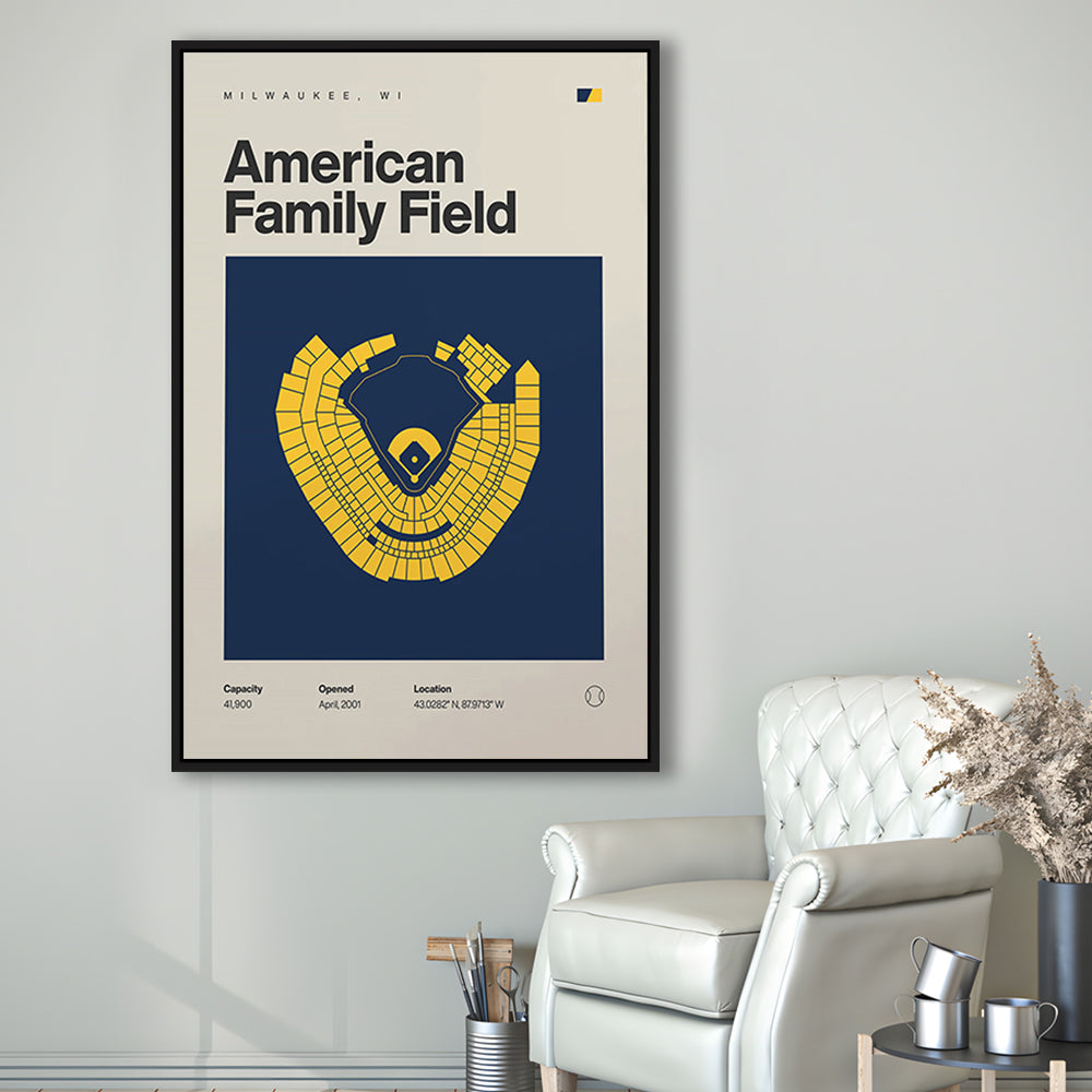 Milwaukee Brewers Stadium Print, American Family Field Print, Man Cave Gift, Floating Framed Canvas Print Wall Art