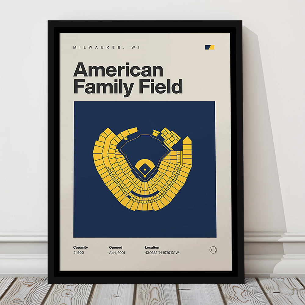 Milwaukee Brewers Stadium Print, American Family Field Print, Man Cave Gift, Floating Framed Canvas Print Wall Art