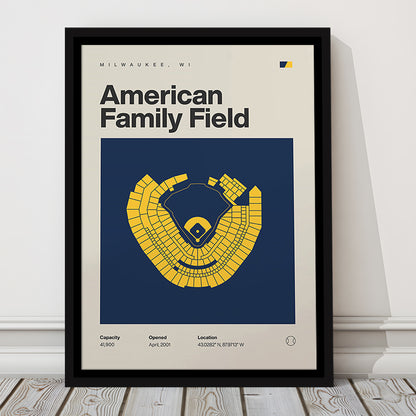Milwaukee Brewers Stadium Print, American Family Field Print, Man Cave Gift, Floating Framed Canvas Print Wall Art