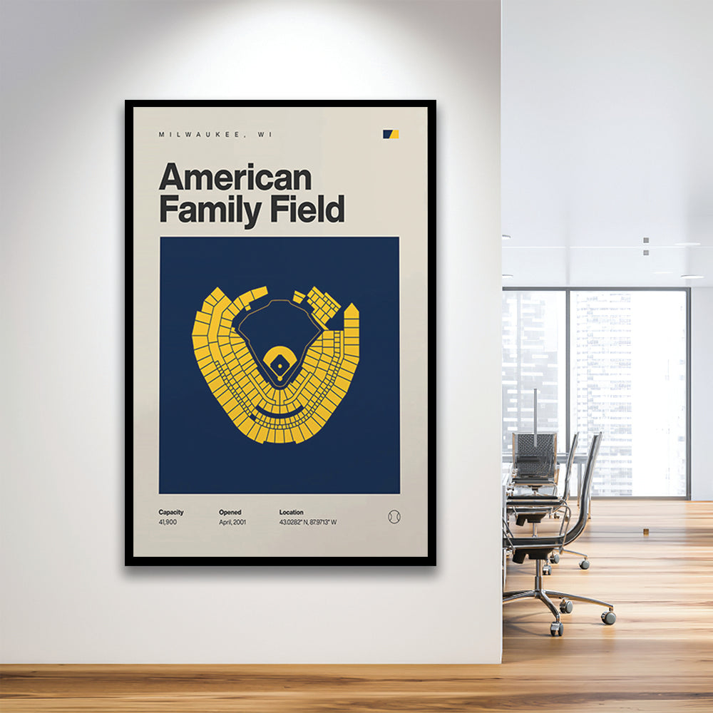 Milwaukee Brewers Stadium Print, American Family Field Print, Gifts for him, Sport Art, Framed Art Print Wall Decor