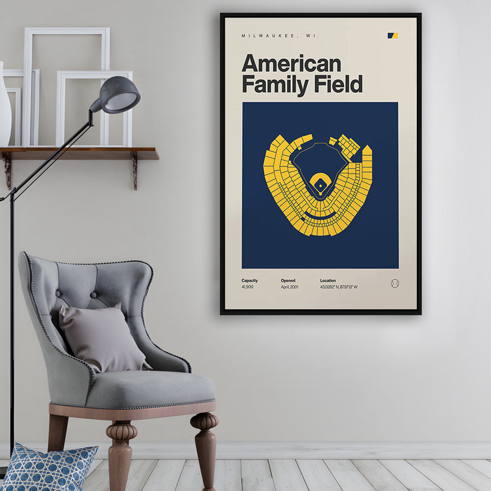 Milwaukee Brewers Stadium Print, American Family Field Print, Man Cave Gift, Floating Framed Canvas Print Wall Art