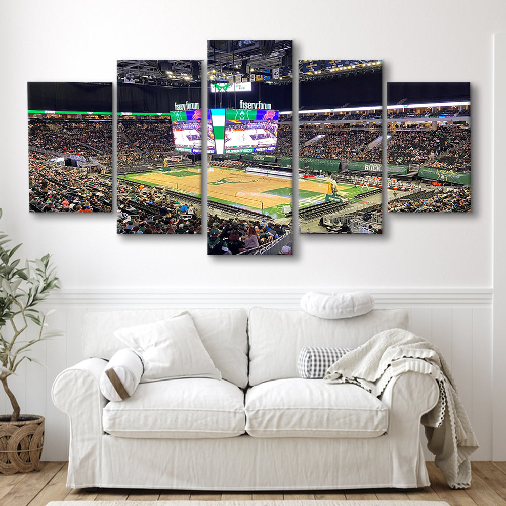 Milwaukee Bucks Fiserv Arena, Stadium Canvas, Sport Art, Gift for him, 5 Panel, Large Canvas, Canvas Print Wall Art