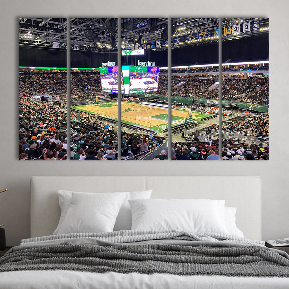 Milwaukee Bucks Fiserv Arena, Stadium Canvas, Sport Art, 5 Panel B, Extra Large Canvas, Canvas Print Wall Art