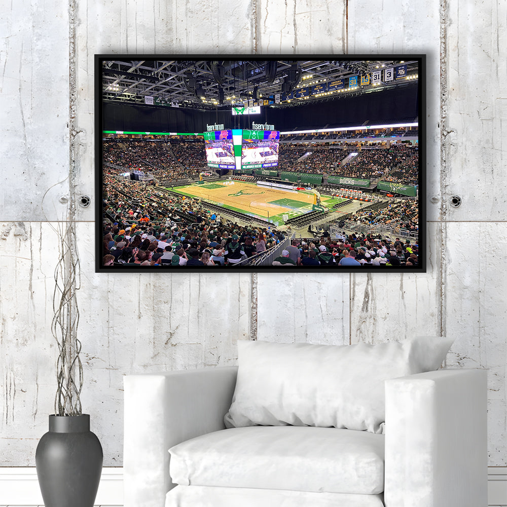 Milwaukee Bucks Fiserv Arena, Stadium Canvas, Sport Art, Framed Canvas Print Wall Art, Floating Frame