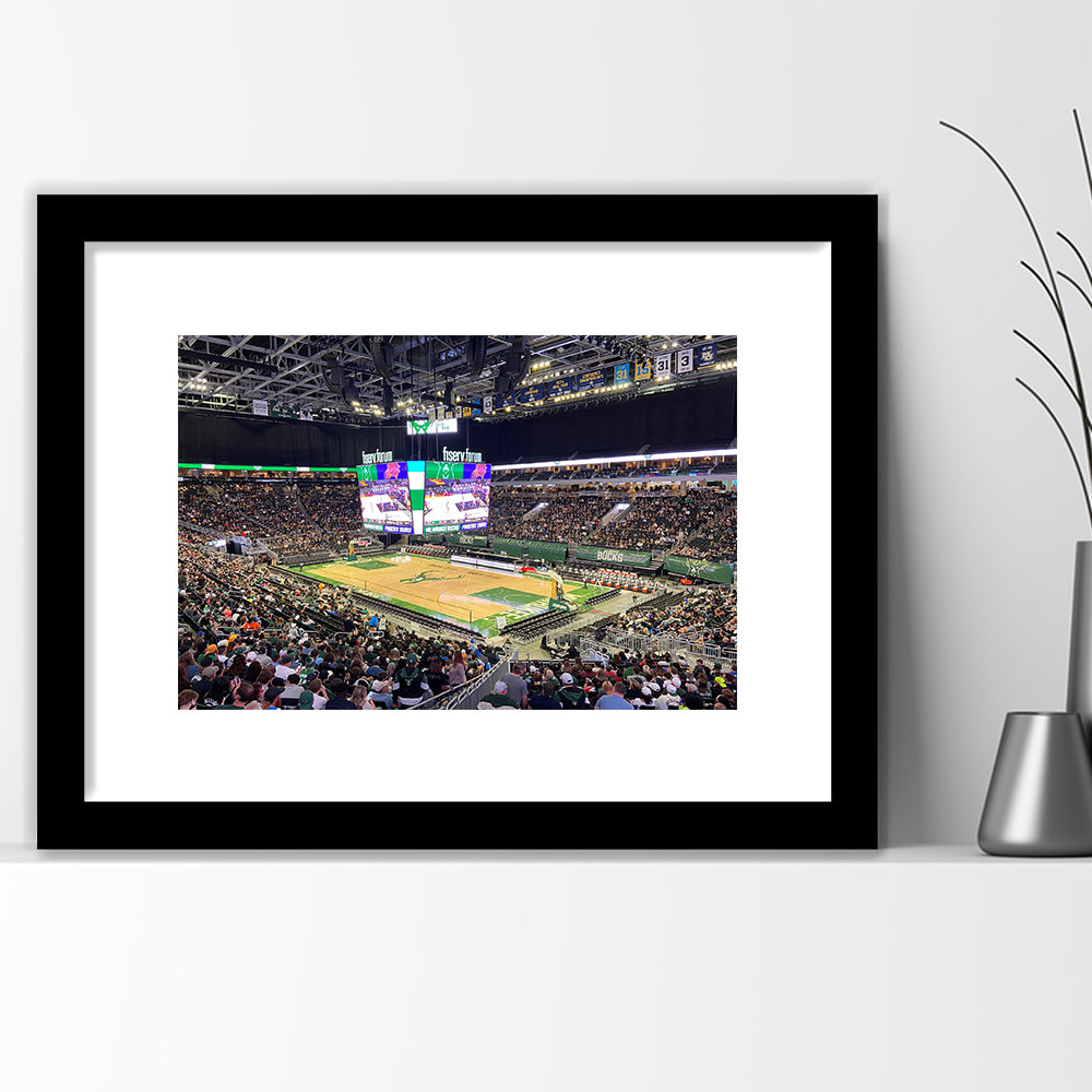 Milwaukee Bucks Fiserv Arena, Stadium Canvas, Sport Art, Gift for him, White Border Framed Art Print Wall Decor