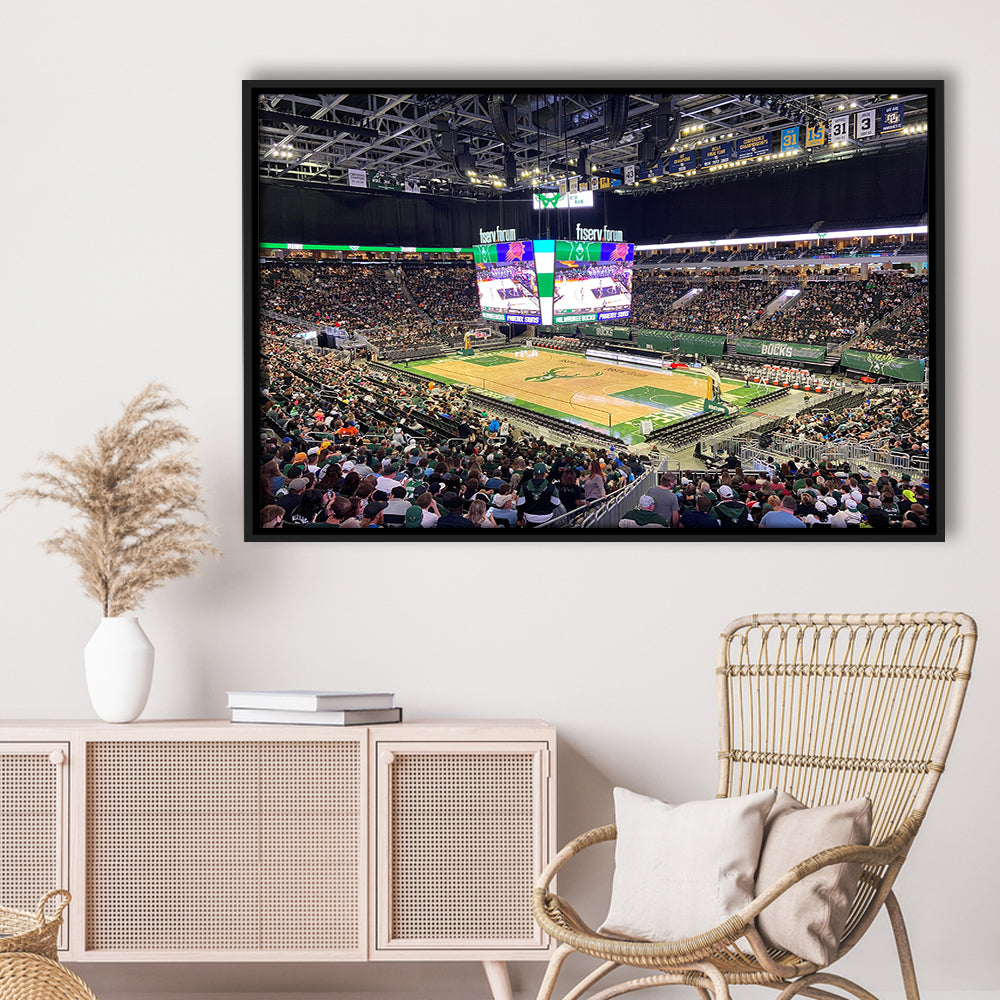 Milwaukee Bucks Fiserv Arena, Stadium Canvas, Sport Art, Framed Canvas Print Wall Art, Floating Frame
