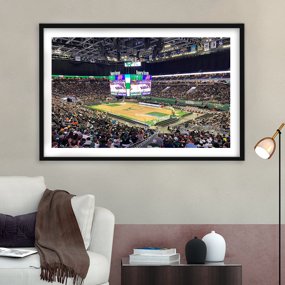 Milwaukee Bucks Fiserv Arena, Stadium Canvas, Sport Art, Gift for him, White Border Framed Art Print Wall Decor