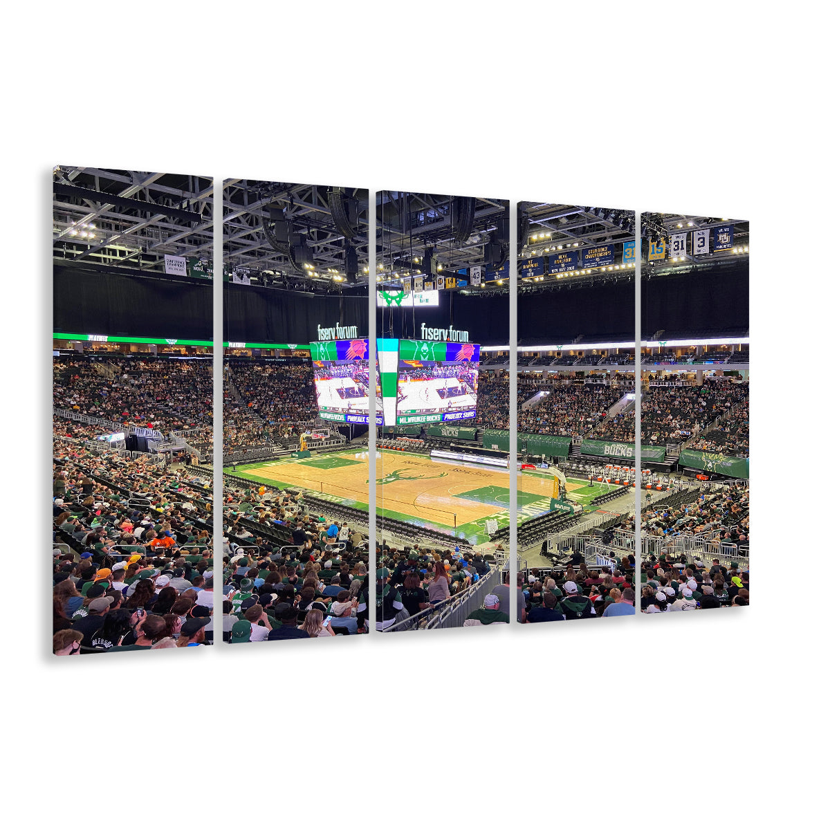 Milwaukee Bucks Fiserv Arena, Stadium Canvas, Sport Art, 5 Panel B, Extra Large Canvas, Canvas Print Wall Art