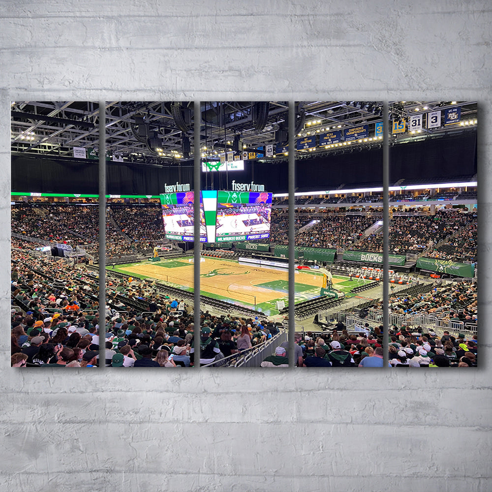 Milwaukee Bucks Fiserv Arena, Stadium Canvas, Sport Art, 5 Panel B, Extra Large Canvas, Canvas Print Wall Art