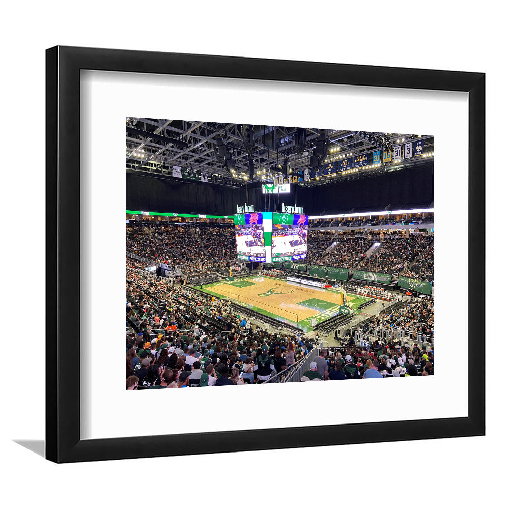 Milwaukee Bucks Fiserv Arena, Stadium Canvas, Sport Art, Gift for him, White Border Framed Art Print Wall Decor