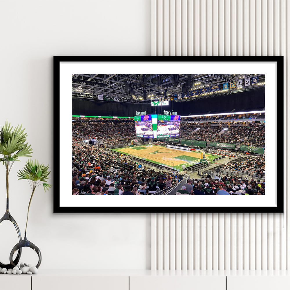 Milwaukee Bucks Fiserv Arena, Stadium Canvas, Sport Art, Gift for him, White Border Framed Art Print Wall Decor