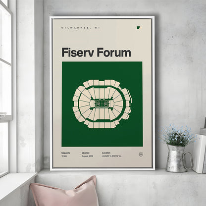 Milwaukee Bucks Stadium Print, Fiserv Forum Stadium Print, Man Cave Gift, Floating Framed Canvas Print Wall Art