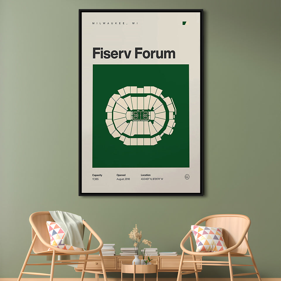 Milwaukee Bucks Stadium Print, Fiserv Forum Stadium Print, Man Cave Gift, Floating Framed Canvas Print Wall Art