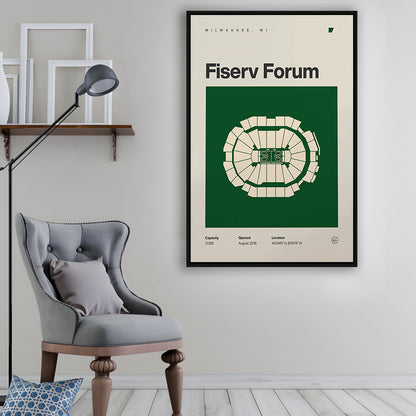Milwaukee Bucks Stadium Print, Fiserv Forum Stadium Print, Man Cave Gift, Floating Framed Canvas Print Wall Art