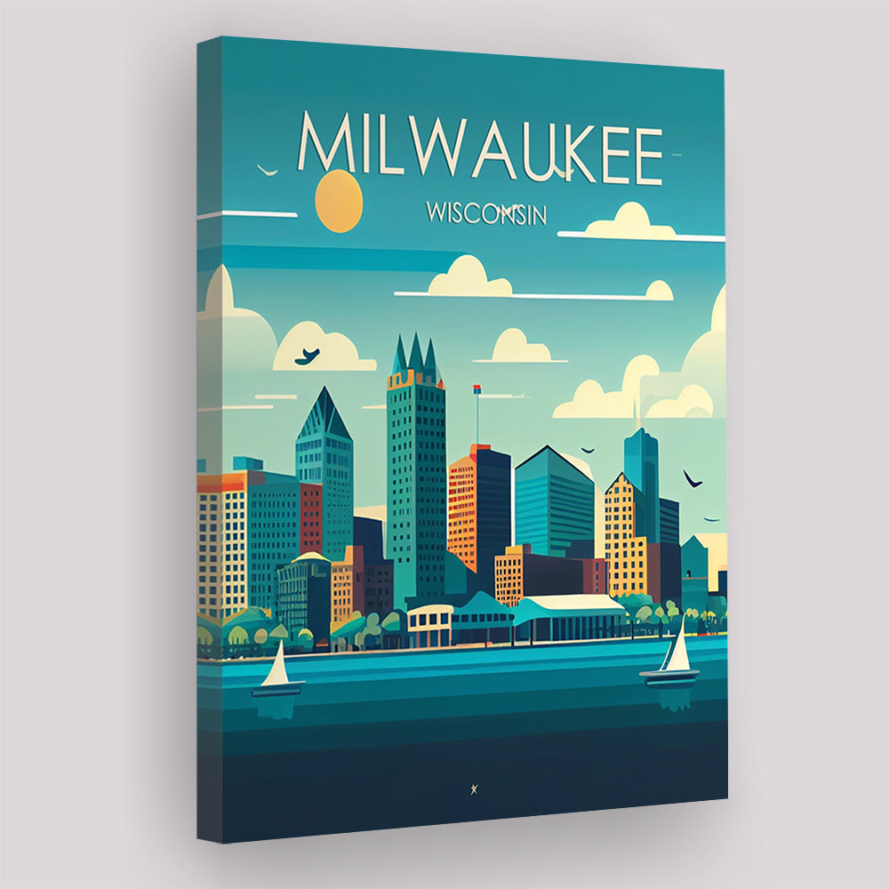 Milwaukee Retro Art Print, Milwaukee City Wall Art, Canvas Print, Painting Canvas, Living Room Decor