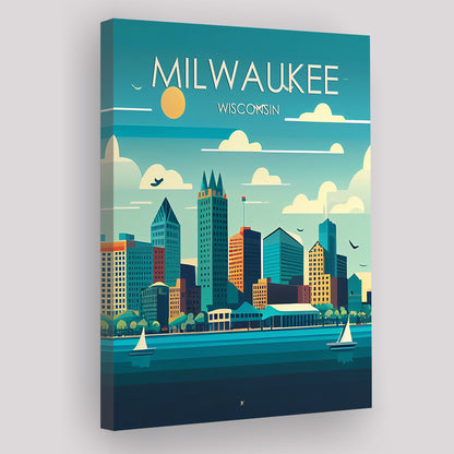 Milwaukee Retro Art Print, Milwaukee City Wall Art, Canvas Print, Painting Canvas, Living Room Decor