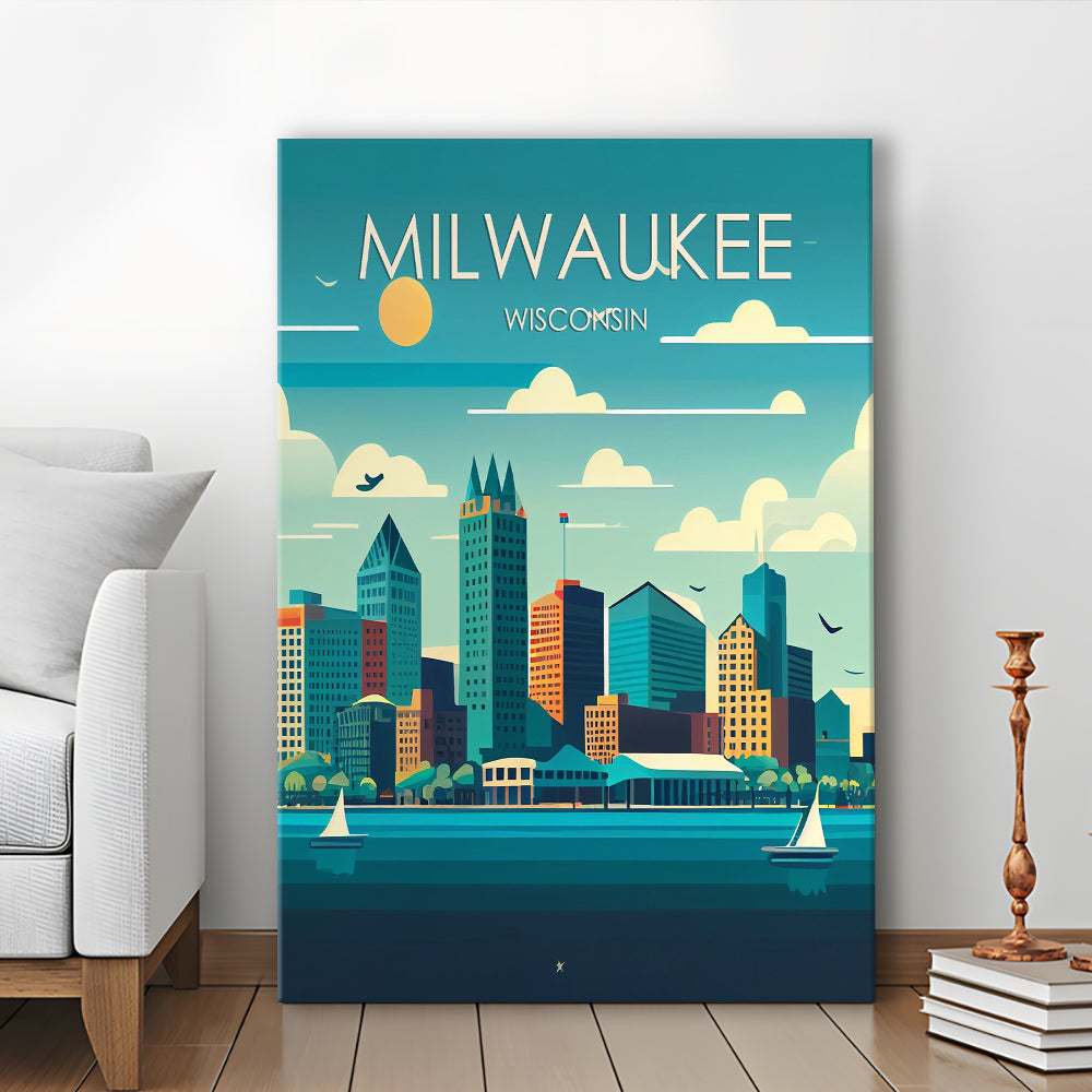 Milwaukee Retro Art Print, Milwaukee City Wall Art, Canvas Print, Painting Canvas, Living Room Decor