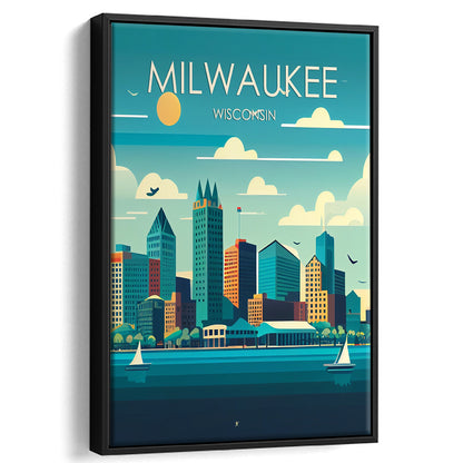 Milwaukee Retro Art Print, Milwaukee City Wall Art, Floating Framed Canvas Print, Framed Picture, Painting Canvas