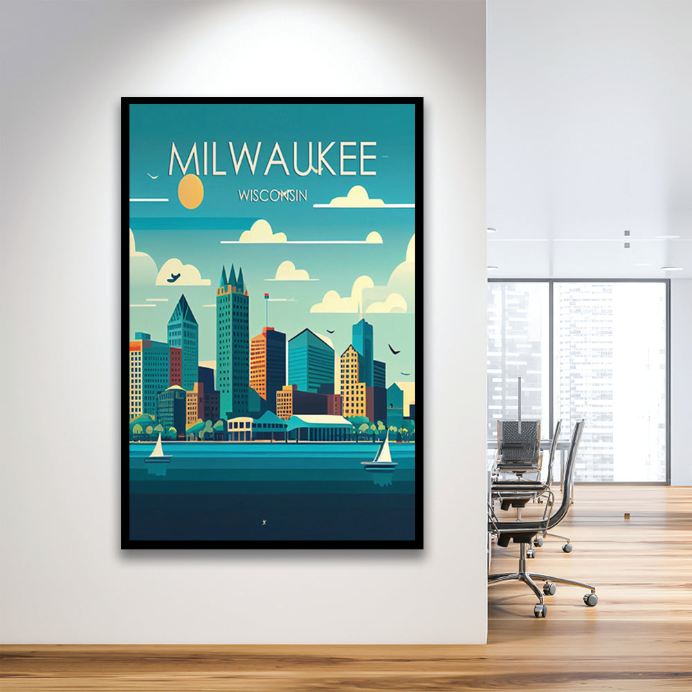 Milwaukee Retro Art Print, Milwaukee City Wall Art, Framed Art Print, Picture Framed, Painting Art