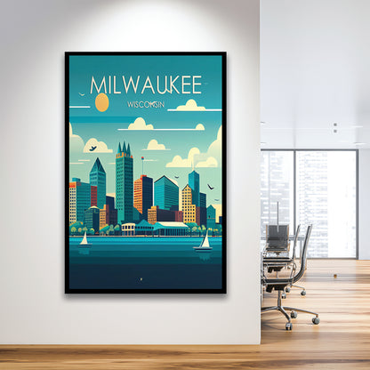 Milwaukee Retro Art Print, Milwaukee City Wall Art, Framed Art Print, Picture Framed, Painting Art