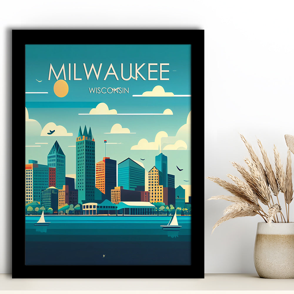 Milwaukee Retro Art Print, Milwaukee City Wall Art, Framed Art Print, Picture Framed, Painting Art
