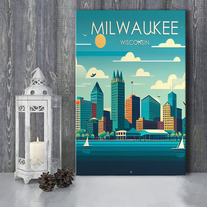 Milwaukee Retro Art Print, Milwaukee City Wall Art, Canvas Print, Painting Canvas, Living Room Decor