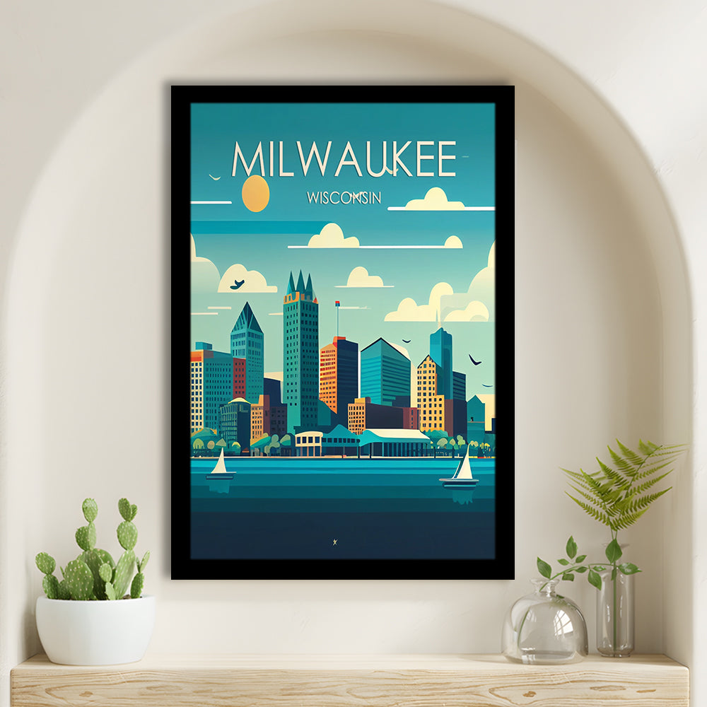 Milwaukee Retro Art Print, Milwaukee City Wall Art, Framed Art Print, Picture Framed, Painting Art
