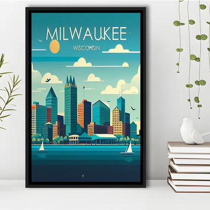 Milwaukee Retro Art Print, Milwaukee City Wall Art, Floating Framed Canvas Print, Framed Picture, Painting Canvas