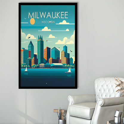Milwaukee Retro Art Print, Milwaukee City Wall Art, Framed Art Print, Picture Framed, Painting Art
