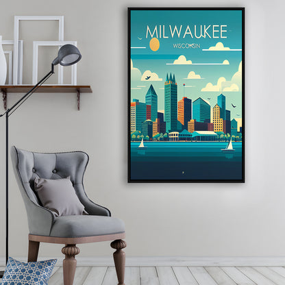 Milwaukee Retro Art Print, Milwaukee City Wall Art, Floating Framed Canvas Print, Framed Picture, Painting Canvas