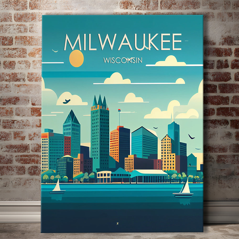 Milwaukee Retro Art Print, Milwaukee City Wall Art, Canvas Print, Painting Canvas, Living Room Decor