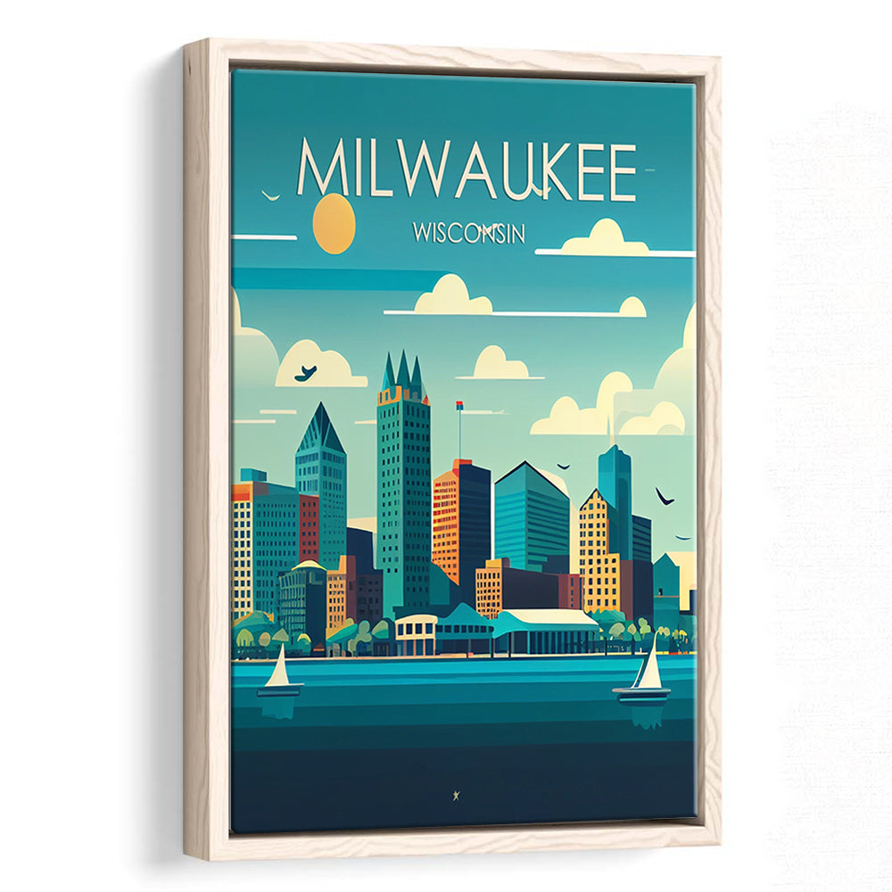 Milwaukee Retro Art Print, Milwaukee City Wall Art, Floating Framed Canvas Print, Framed Picture, Painting Canvas