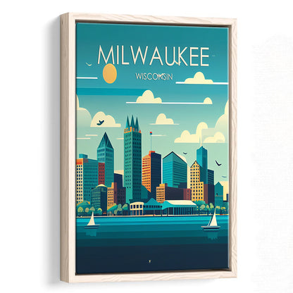 Milwaukee Retro Art Print, Milwaukee City Wall Art, Floating Framed Canvas Print, Framed Picture, Painting Canvas