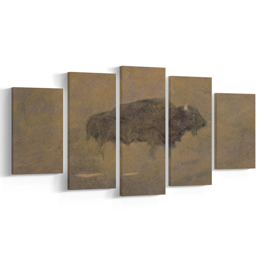 Minimalist Bison Art Southwestern Decor Western Painting, Buffalo Rustic Decor, Bison Mixed Canvas Print Wall Art