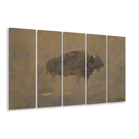 Minimalist Bison Art Southwestern Decor Western Painting, Buffalo Rustic Decor, Bison 5 Panels Canvas Print Wall Art
