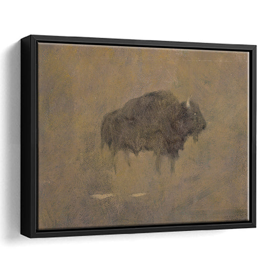Minimalist Bison Art Southwestern Decor Western Painting, Buffalo Rustic Decor, Bison Framed Canvas Print Wall Art