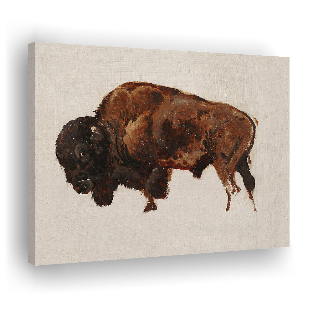 Minimalist Buffalo Canvas Print Wall Art, Vintage Bison Oil Painting Yellowstone Buffalo Canvas Print Wall Art, American Bison