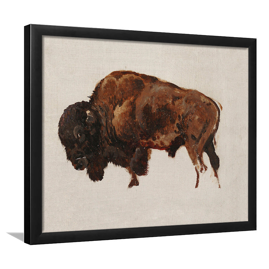 Minimalist Buffalo Framed Art Print Wall Decor, Vintage Bison Oil Painting Yellowstone Buffalo Wall Art, American Bison
