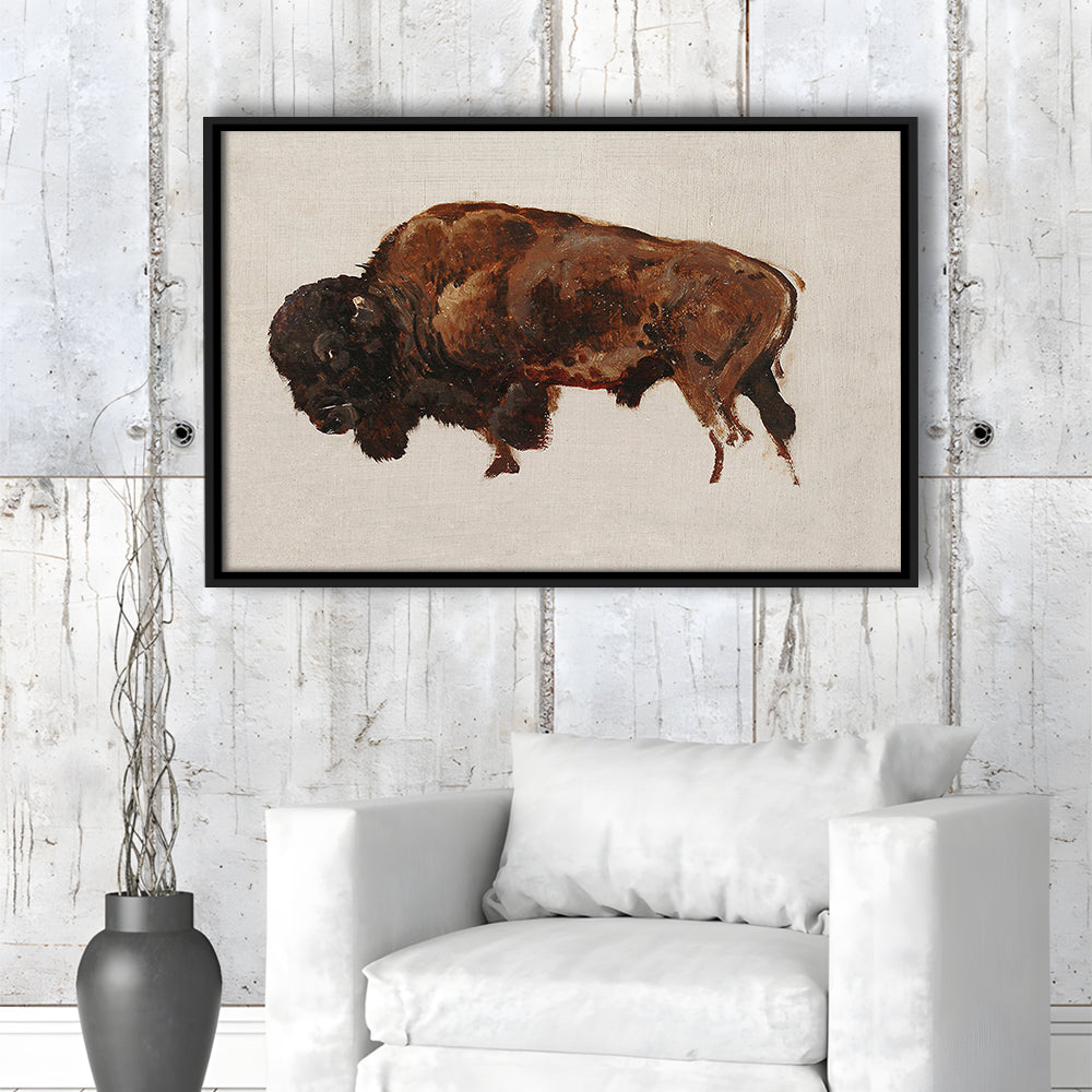 Minimalist Buffalo Framed Canvas Print Wall Art, Vintage Bison Oil Painting Yellowstone Buffalo Wall Art, American Bison
