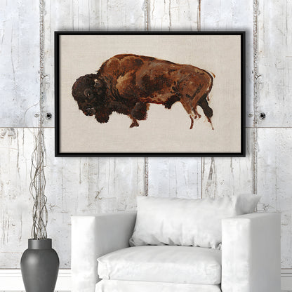 Minimalist Buffalo Framed Canvas Print Wall Art, Vintage Bison Oil Painting Yellowstone Buffalo Wall Art, American Bison