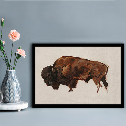 Minimalist Buffalo Framed Art Print Wall Decor, Vintage Bison Oil Painting Yellowstone Buffalo Wall Art, American Bison
