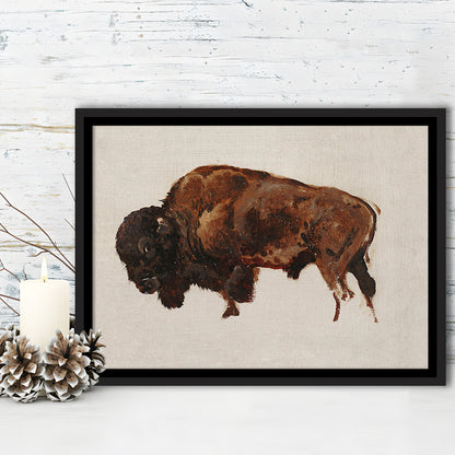 Minimalist Buffalo Framed Canvas Print Wall Art, Vintage Bison Oil Painting Yellowstone Buffalo Wall Art, American Bison