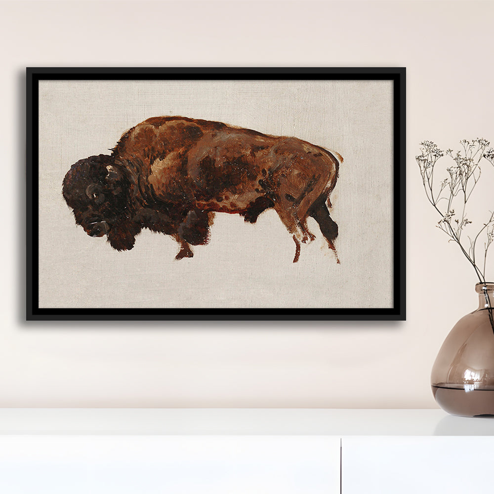 Minimalist Buffalo Framed Canvas Print Wall Art, Vintage Bison Oil Painting Yellowstone Buffalo Wall Art, American Bison