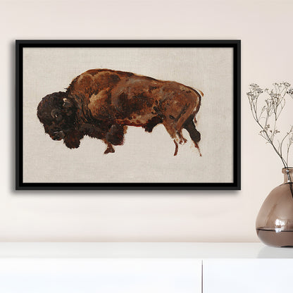 Minimalist Buffalo Framed Canvas Print Wall Art, Vintage Bison Oil Painting Yellowstone Buffalo Wall Art, American Bison